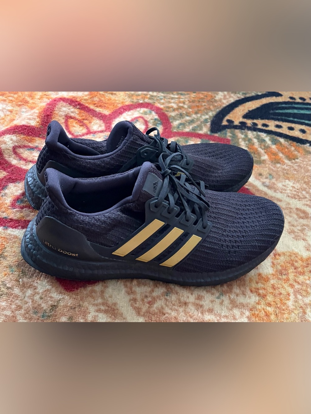 adidas like new. Men’s Black Athletic Shoes with Gold Three-Stripes